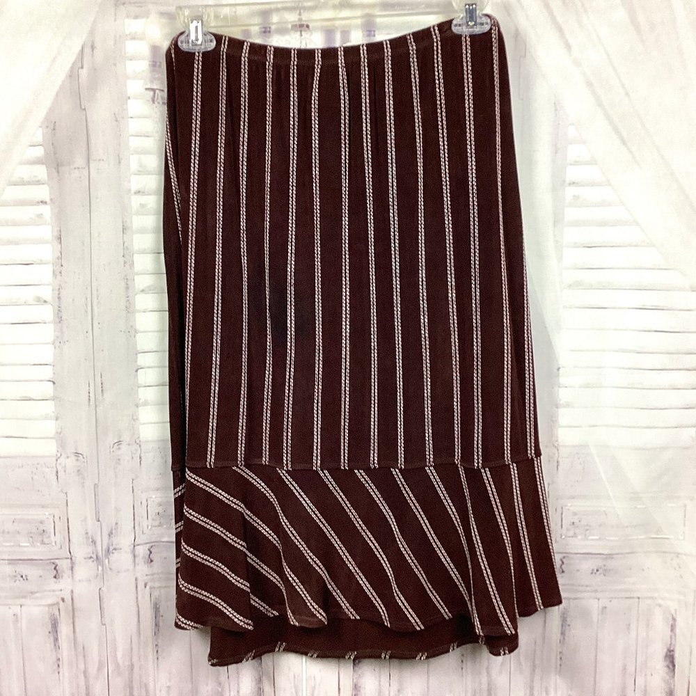 Citiknits Brown Cream Striped Pencil Midi Skirt 1X